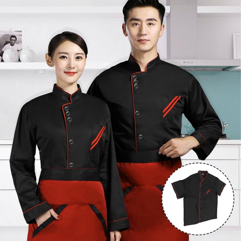 KALLORY Unisex Short Sleeve Chef Coat Jacket, Short Sleeve Chef Coat Shirt for Women Men M (Black) - Image 2